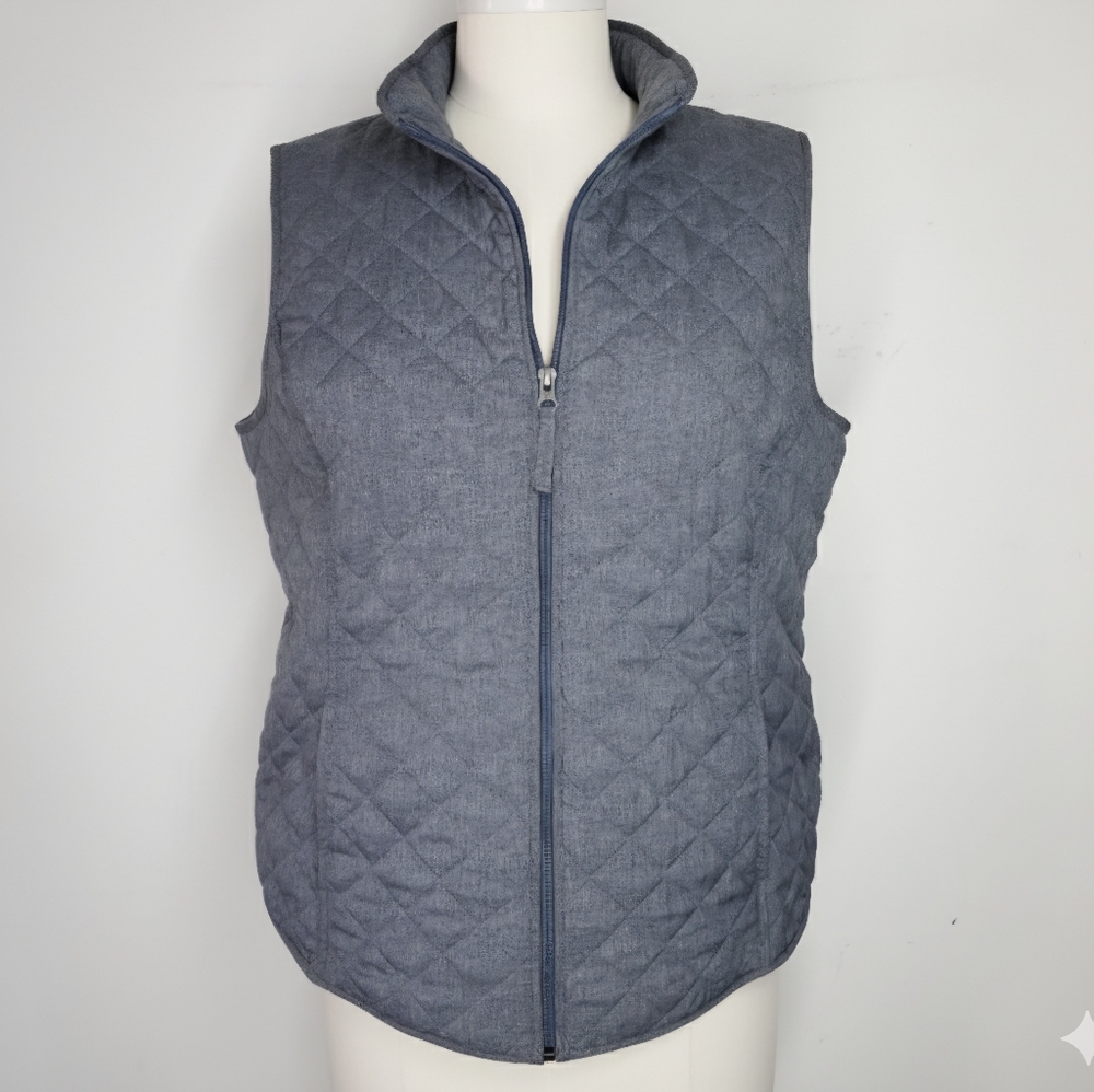 Van Heusen Size L Vest Outerwear Quilted Fleece Lined Blue Grey Pockets Zipper